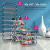 10 Tiers DIY Shoe Cabinet Dustproof Easy Assemble Tidy Shoe Rack Non-Woven Fabric Holding 27 Pair Shoes Brown