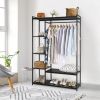 Stand Alone Wardrobe Organizer; Suspender Wardrobe Hanger And Multiple Storage Racks; Heavy Metal Wardrobe Storage Hanger For Bedroom - Black