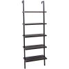 5-Shelf Wood Ladder Bookcase with Metal Frame Industrial 5-Tier Modern Ladder Shelf