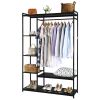 Stand Alone Wardrobe Organizer; Suspender Wardrobe Hanger And Multiple Storage Racks; Heavy Metal Wardrobe Storage Hanger For Bedroom - Black