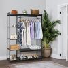 Stand Alone Wardrobe Organizer; Suspender Wardrobe Hanger And Multiple Storage Racks; Heavy Metal Wardrobe Storage Hanger For Bedroom - Black