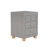 Modern Upholstered Storage Nightstand with 3 Drawers,Natural Wood Knobs