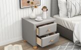 Modern Upholstered Storage Nightstand with 2 Drawers,Natural Wood Knobs