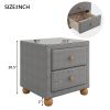 Modern Upholstered Storage Nightstand with 2 Drawers,Natural Wood Knobs