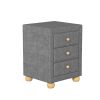 Modern Upholstered Storage Nightstand with 3 Drawers,Natural Wood Knobs