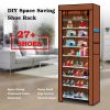 10 Tiers DIY Shoe Cabinet Dustproof Easy Assemble Tidy Shoe Rack Non-Woven Fabric Holding 27 Pair Shoes Brown