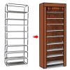 10 Tiers DIY Shoe Cabinet Dustproof Easy Assemble Tidy Shoe Rack Non-Woven Fabric Holding 27 Pair Shoes Brown