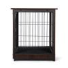 Indoor Dog Crate, Sofa Side End Table, 2-Tier Wooden Pet Cage with Removable Tray, Walnut