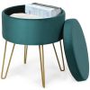 Round Velvet Storage Ottoman Footrest Stool Vanity Chair with Metal Legs