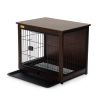 Indoor Dog Crate, Sofa Side End Table, 2-Tier Wooden Pet Cage with Removable Tray, Walnut