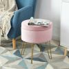 Round Velvet Storage Ottoman Footrest Stool Vanity Chair with Metal Legs