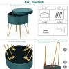 Round Velvet Storage Ottoman Footrest Stool Vanity Chair with Metal Legs