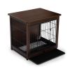 Indoor Dog Crate, Sofa Side End Table, 2-Tier Wooden Pet Cage with Removable Tray, Walnut