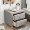 Modern Upholstered Storage Nightstand with 2 Drawers,Natural Wood Knobs