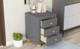 Modern Upholstered Storage Nightstand with 3 Drawers,Natural Wood Knobs