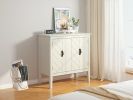 2 Door Wooden Cabinets, Off-white Wood Cabinet Vintage Style Sideboard for Living Room Dining Room Office