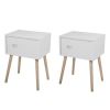 Set of 2 Double Drawer Wooden Handle Bedside Table XH