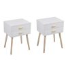 Set of 2 Double Drawer Wooden Handle Bedside Table XH