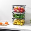 Oceanstar Stackable Metal Wire Storage Basket Set for Pantry, Countertop, Kitchen or Bathroom â€“ Black, Set of 3