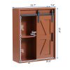 Wood wall-mounted storage cabinet, 5-layer toilet bathroom storage cabinet, multifunctional cabinet with adjustable door