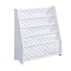 Wooden Children Sling Book Rack White Bookshelf for Kids with Star Pattern Cloth Bag