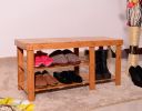 90cm Strip Pattern Tiers Bamboo Stool Shoe Rack with Boots Compartment RT