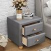 Modern Upholstered Storage Nightstand with 2 Drawers,Natural Wood Knobs