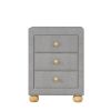 Modern Upholstered Storage Nightstand with 3 Drawers,Natural Wood Knobs