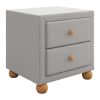 Modern Upholstered Storage Nightstand with 2 Drawers,Natural Wood Knobs