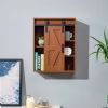 Wood wall-mounted storage cabinet, 5-layer toilet bathroom storage cabinet, multifunctional cabinet with adjustable door