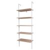 5-Shelf Wood Ladder Bookcase with Metal Frame Industrial 5-Tier Modern Ladder Shelf