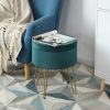 Round Velvet Storage Ottoman Footrest Stool Vanity Chair with Metal Legs