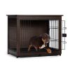 Indoor Dog Crate, Sofa Side End Table, 2-Tier Wooden Pet Cage with Removable Tray, Walnut