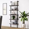 5-Shelf Wood Ladder Bookcase with Metal Frame Industrial 5-Tier Modern Ladder Shelf