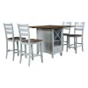 Farmhouse Wood Counter Height 5-Piece Dining Table Set with Drop Leaf, Kitchen Set with Wine Rack and Drawers for Small Places