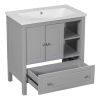 Bathroom Vanity with Sink;  Bathroom Storage Cabinet with Doors and Drawers;  Solid Wood Frame;  Ceramic Sink