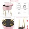 Round Velvet Storage Ottoman Footrest Stool Vanity Chair with Metal Legs