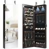 JewelryWall and Door Mounted Mirrored Jewelry Cabinet with Lights