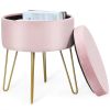 Round Velvet Storage Ottoman Footrest Stool Vanity Chair with Metal Legs