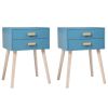 Set of 2 Double Drawer Wooden Handle Bedside Table XH