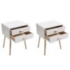 Set of 2 Double Drawer Wooden Handle Bedside Table XH