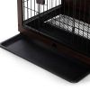 Indoor Dog Crate, Sofa Side End Table, 2-Tier Wooden Pet Cage with Removable Tray, Walnut