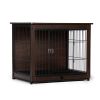 Indoor Dog Crate, Sofa Side End Table, 2-Tier Wooden Pet Cage with Removable Tray, Walnut