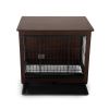 Indoor Dog Crate, Sofa Side End Table, 2-Tier Wooden Pet Cage with Removable Tray, Walnut