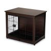 Indoor Dog Crate, Sofa Side End Table, 2-Tier Wooden Pet Cage with Removable Tray, Walnut