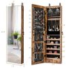 JewelryWall and Door Mounted Mirrored Jewelry Cabinet with Lights