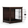 Indoor Dog Crate, Sofa Side End Table, 2-Tier Wooden Pet Cage with Removable Tray, Walnut