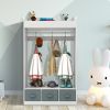 Kids Costume Organizer; Costume Rack; Kids Armoire; Open Hanging Armoire Closet with Mirror-WHITE