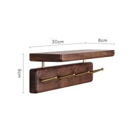 Nordic Style Solid Wood Hanger Japanese Style Entrance Brass Hook Hallway Wall Shelf Black Walnut Coat Hook (Option: Black walnut-4Hook storage rack)