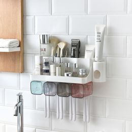 Toothbrush Holder Bathroom Shelving Hole-free Suction Wall (Option: Without-4 Style)